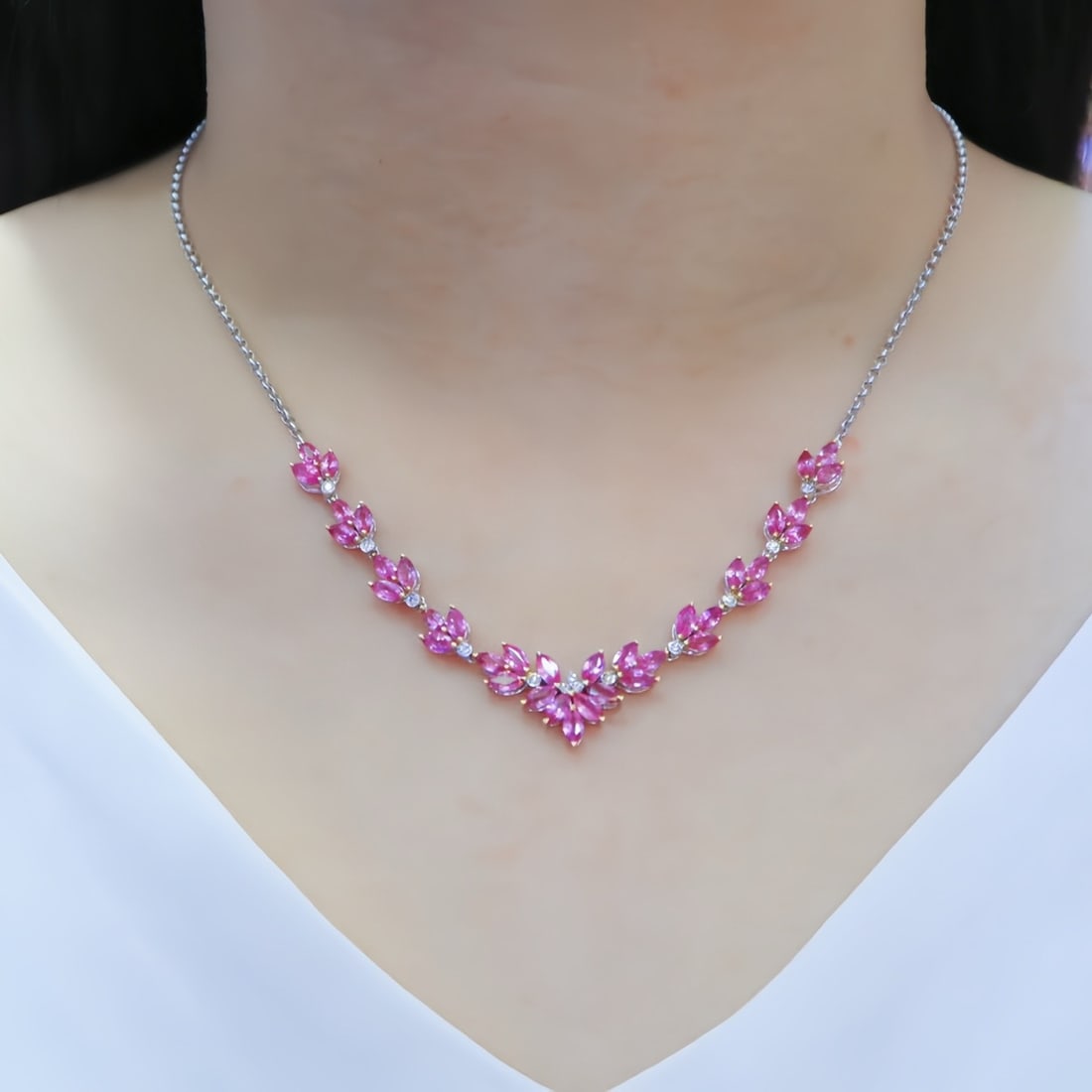 14k Gold 7.35 Ctw Natural Padparadscha Sapphire & Diamond Necklace - 5