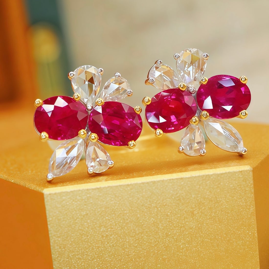 14k Gold 3.01 Ctw Natural Ruby & Diamond Earrings - 2