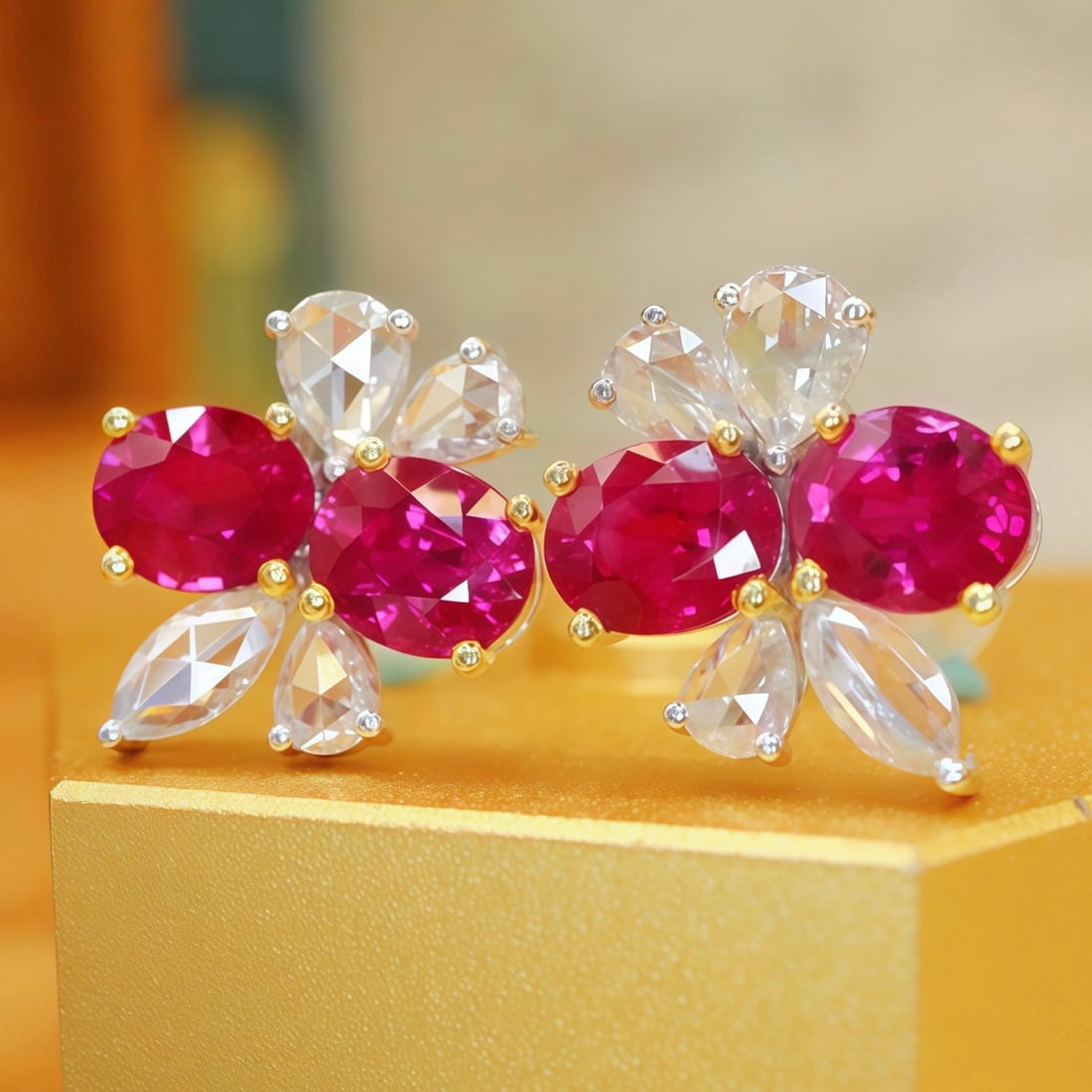 14k Gold 3.01 Ctw Natural Ruby & Diamond Earrings - 3
