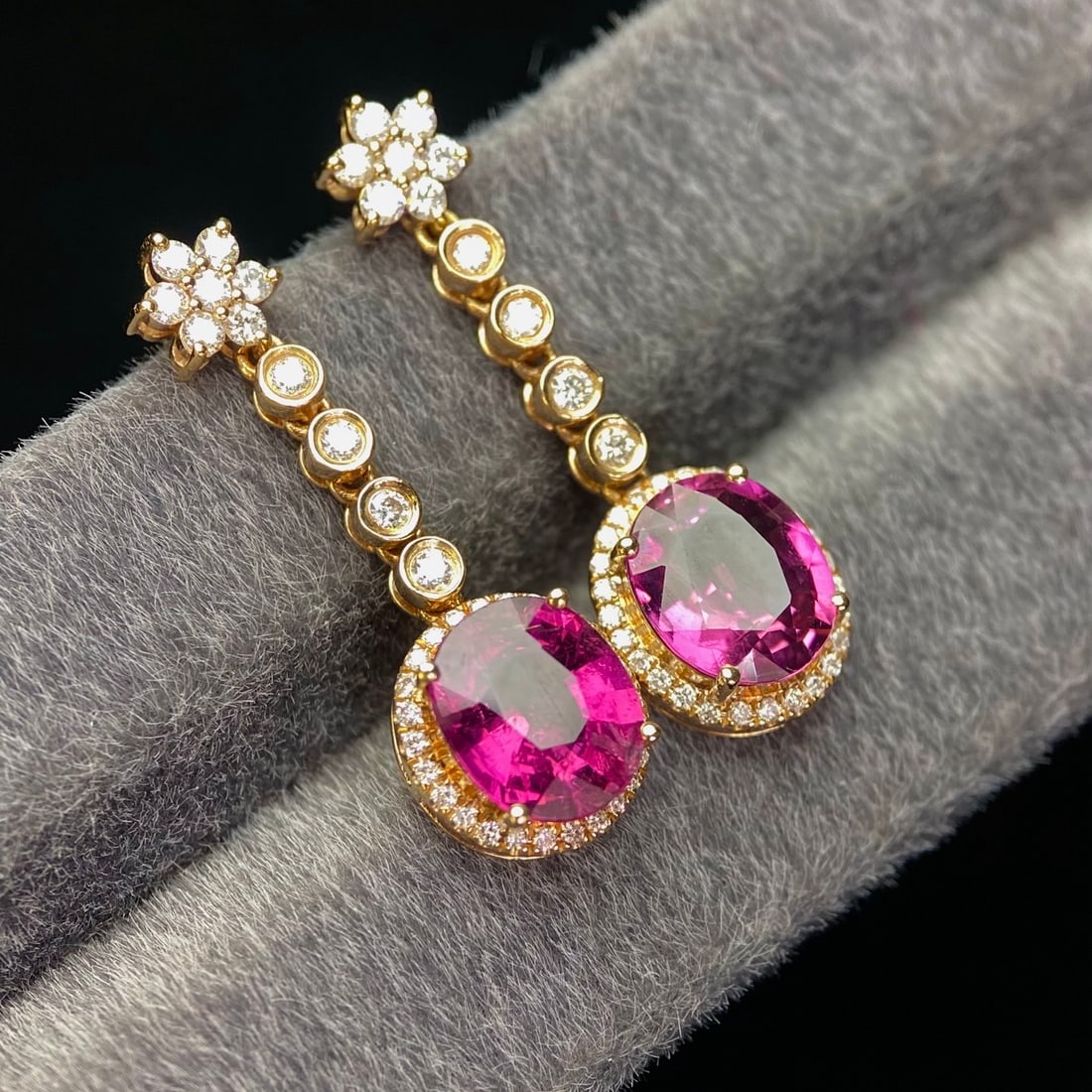 14k Gold 3.80 Ct Natural Tourmaline & Diamond Earrings - 4