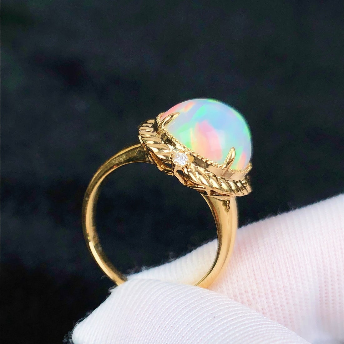 14k Gold 4.47 Ctw Natural Opal & Diamond Ring - 6