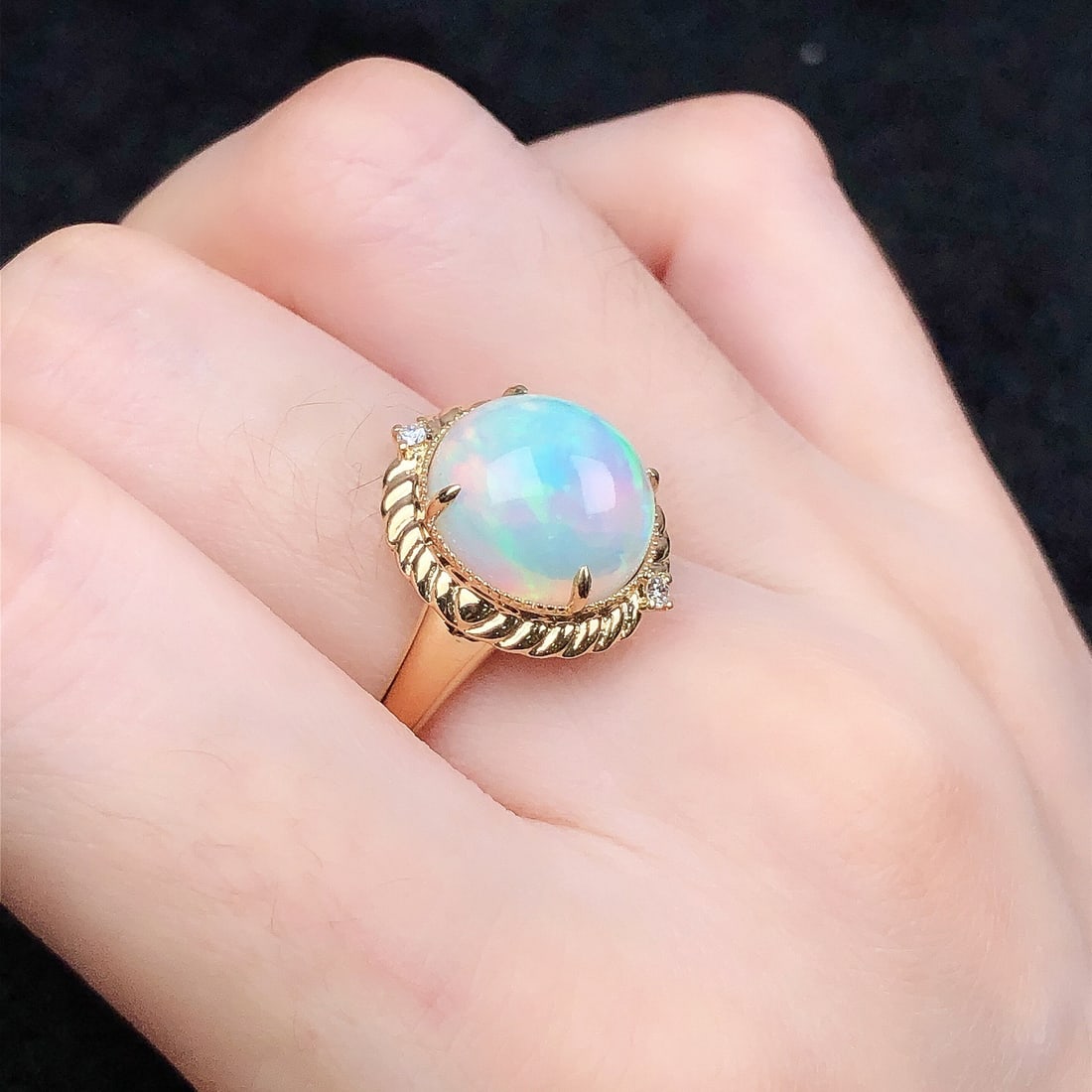 14k Gold 4.47 Ctw Natural Opal & Diamond Ring - 9