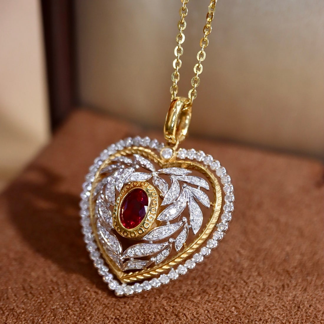 14k Gold 1.16 Ctw Natural Ruby & Diamond Pendant( Without Chain ) - 6