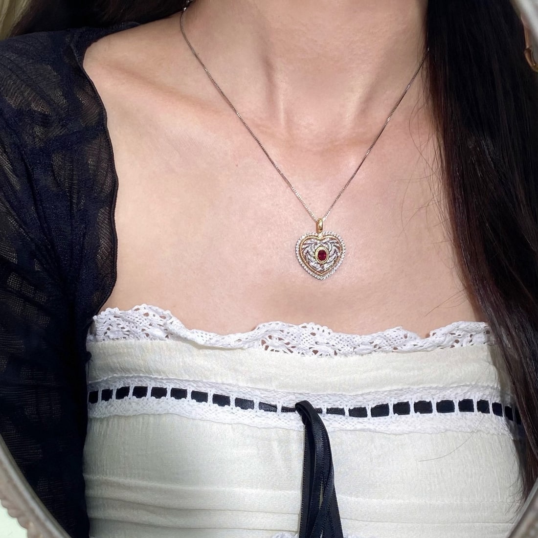 14k Gold 1.16 Ctw Natural Ruby & Diamond Pendant( Without Chain ) - 8