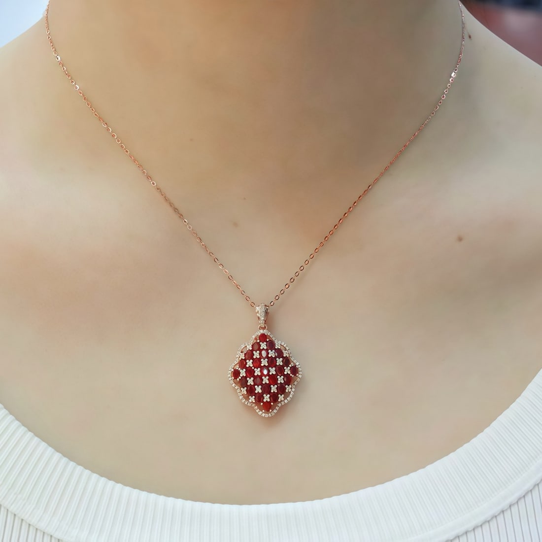 14k Gold 3.10 Ctw Natural Ruby & Diamond Pendant( Without Chain ) - 5