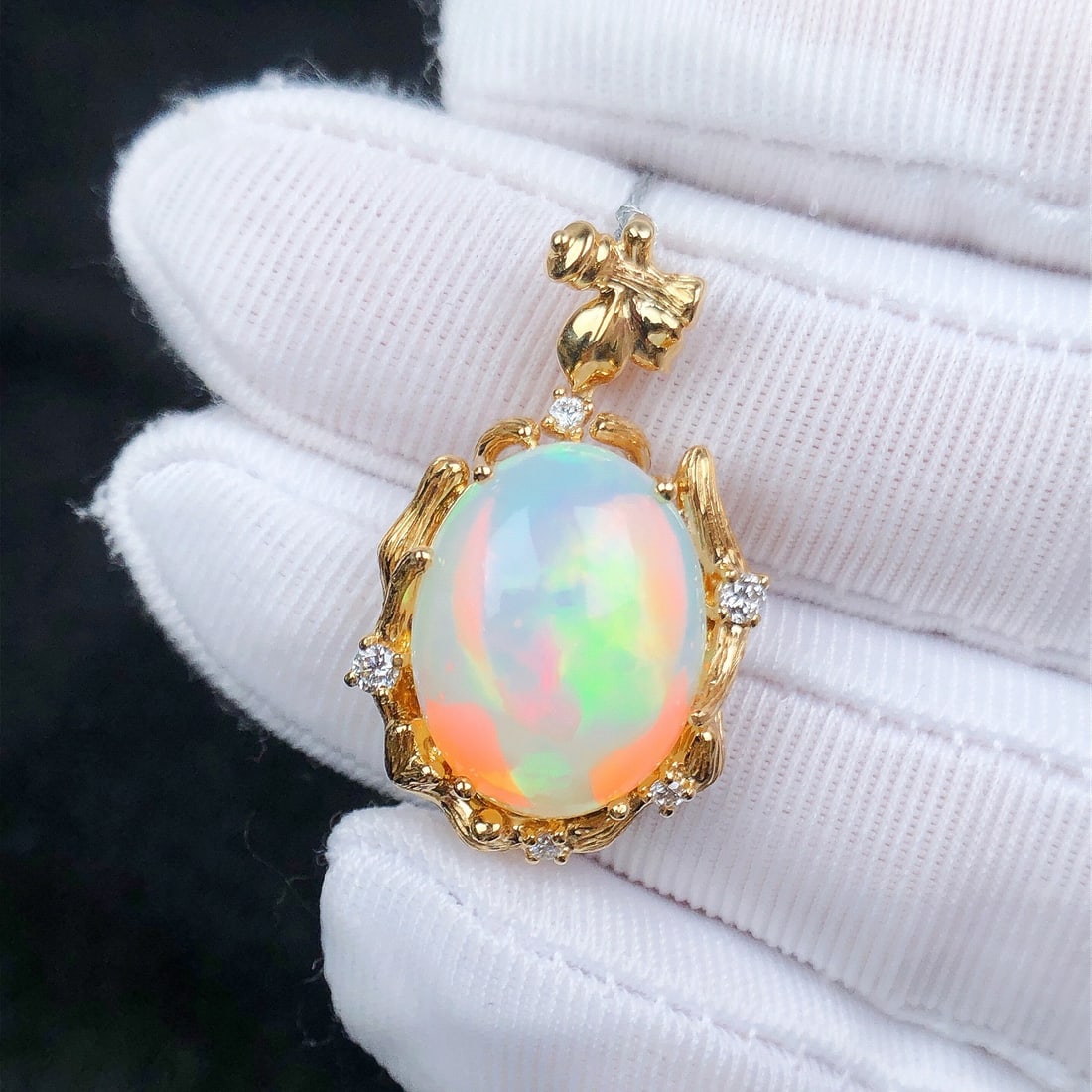 14k Gold 6.04 Ctw Natural Opal & Diamond Pendant( Without Chain ) - 4