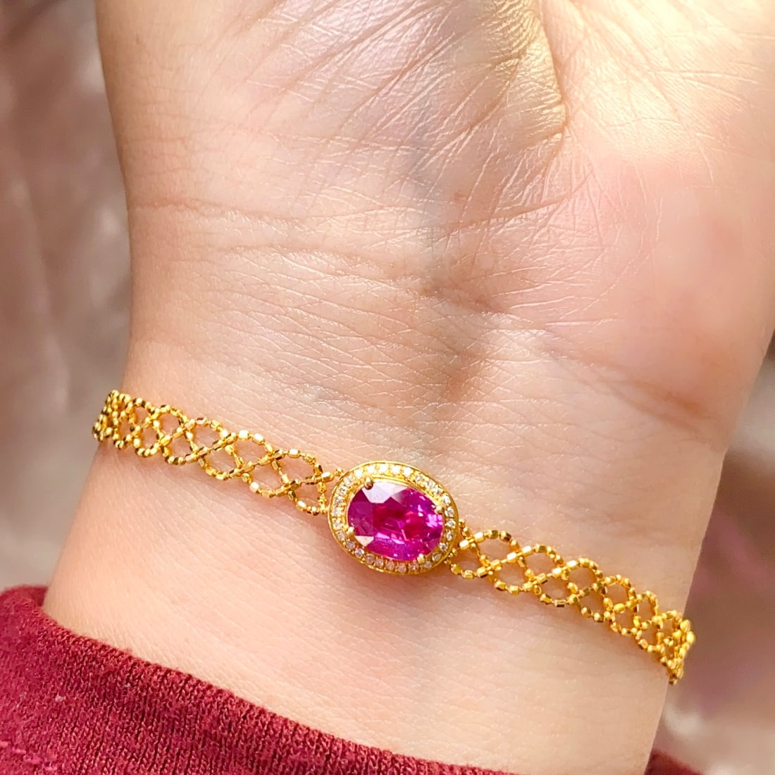14k Gold 1.10 Ct Natural Ruby & Diamond Bracelet - 5