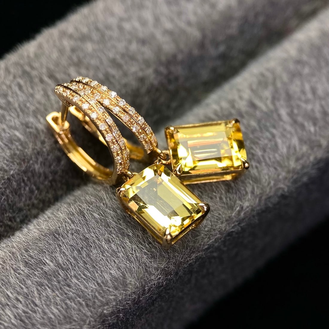 14k Gold 2.63 Ct Natural Citrine & Diamond Earrings - 4