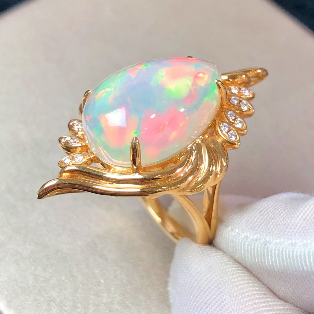 14k Gold 8.44 Ctw Natural Opal & Diamond Ring - 2