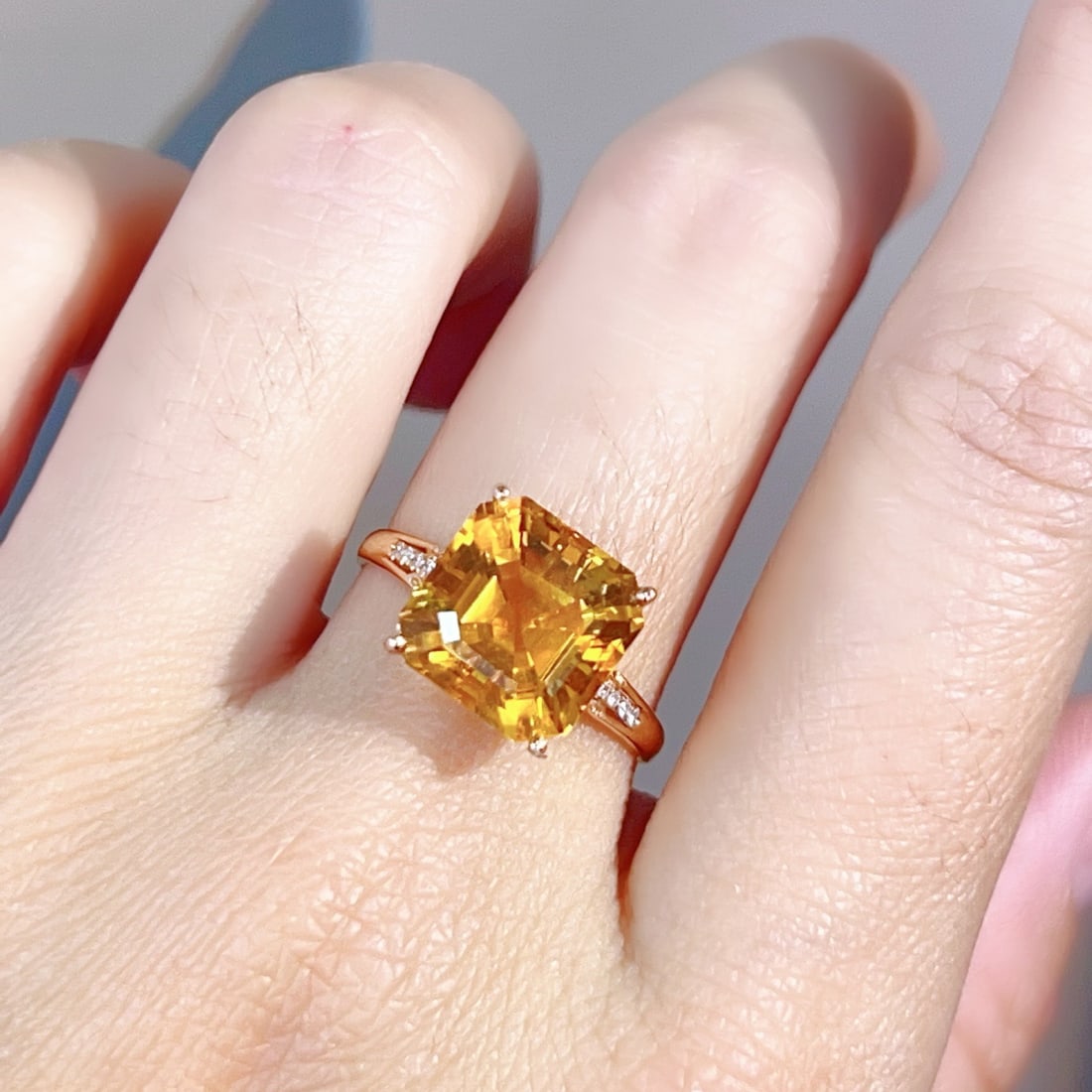 14k Gold 4.78 Ctw Natural Citrine & Diamond Ring - 6