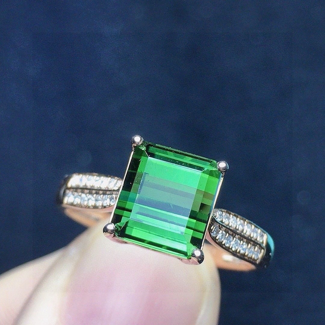 14k Gold 2.9 Ct Natural Tourmaline & Diamond Ring - 2