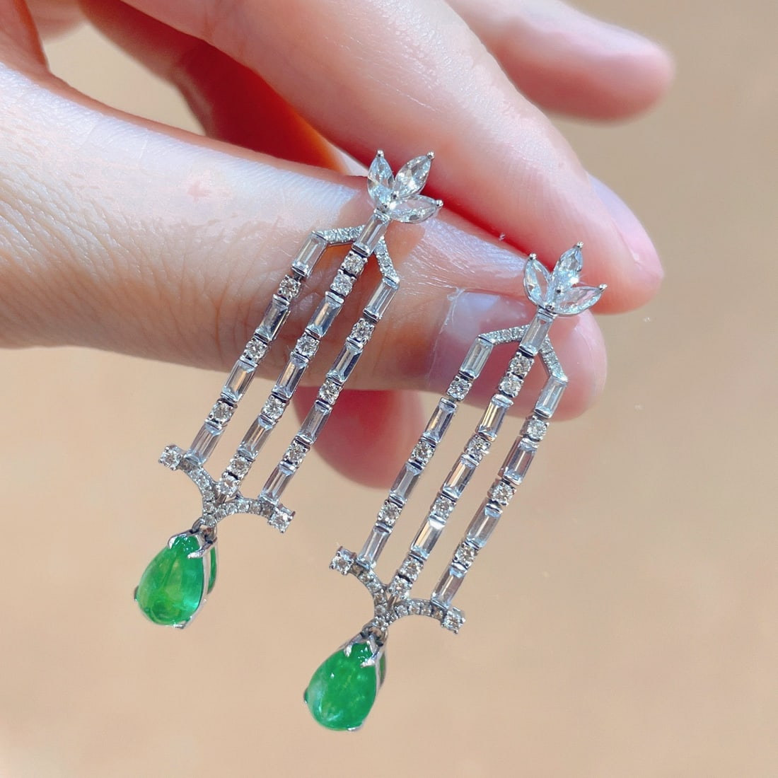 14k Gold 3.98 Ctw Natural Emerald & Sapphire Earrings - 2