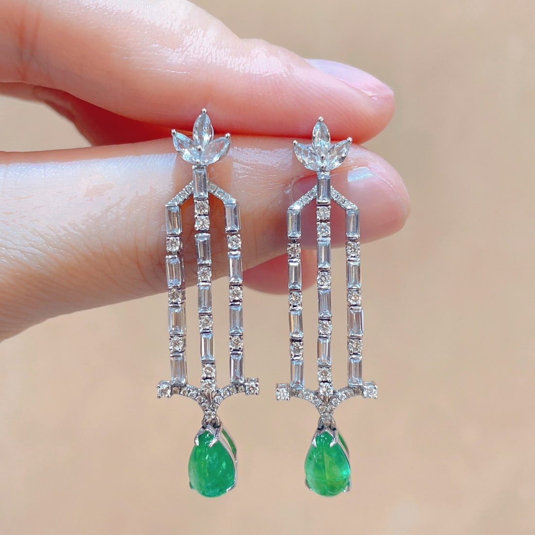 14k Gold 3.98 Ctw Natural Emerald & Sapphire Earrings - 5