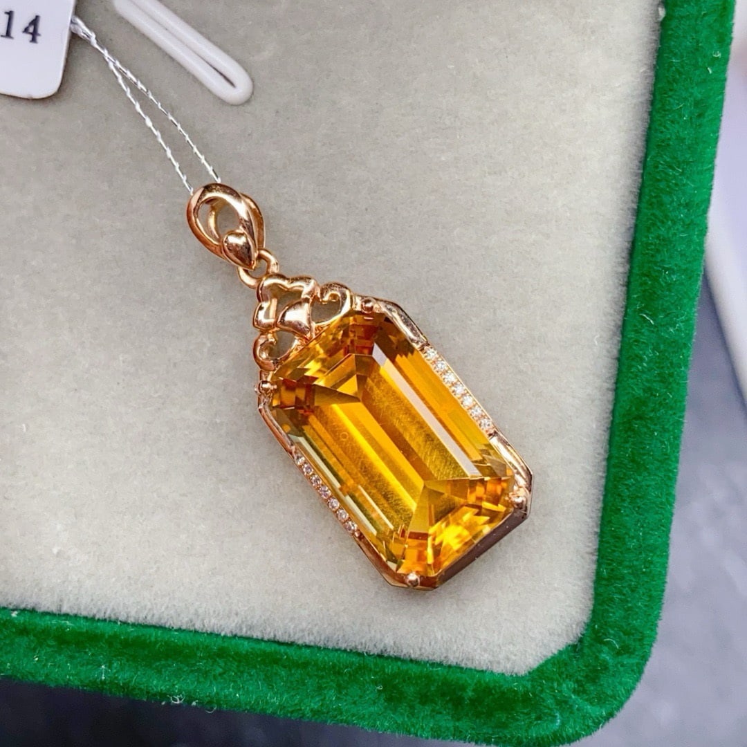 14k Gold 9.69 Ctw Natural Citrine & Diamond Pendant( Without Chain ) - 3