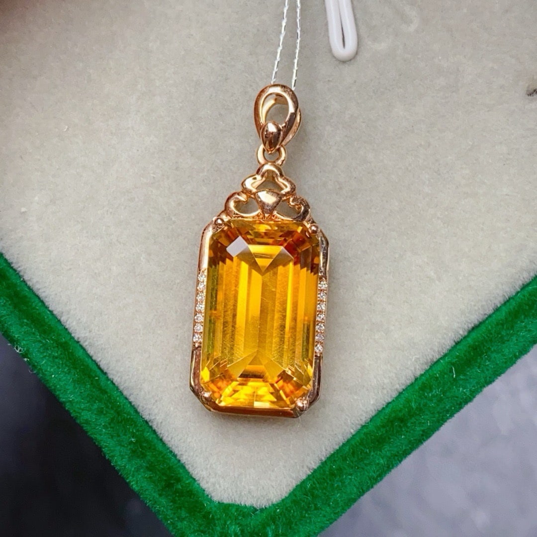 14k Gold 9.69 Ctw Natural Citrine & Diamond Pendant( Without Chain ) - 4