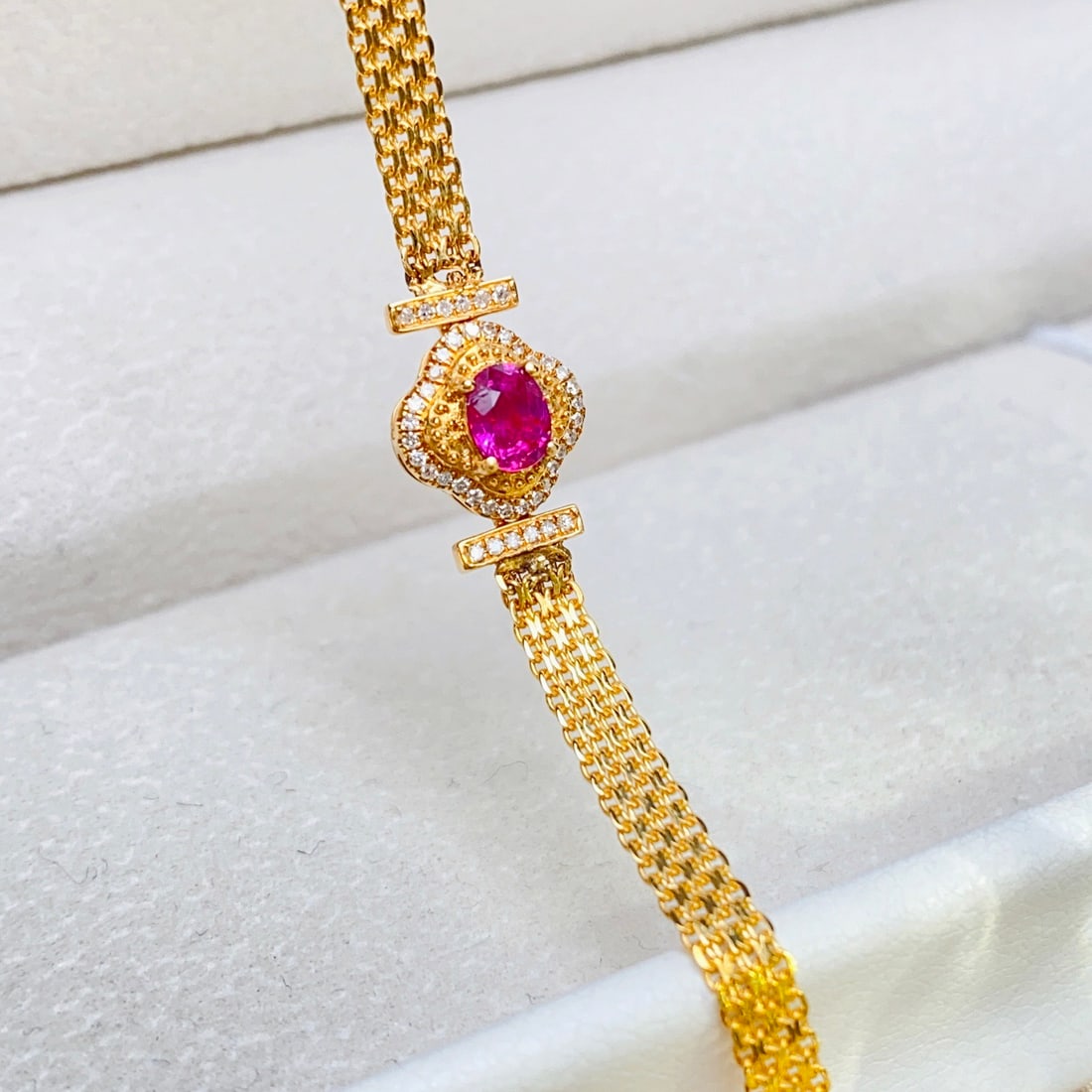 14k Gold 0.55 Ct Natural Ruby & Diamond Bracelet - 3