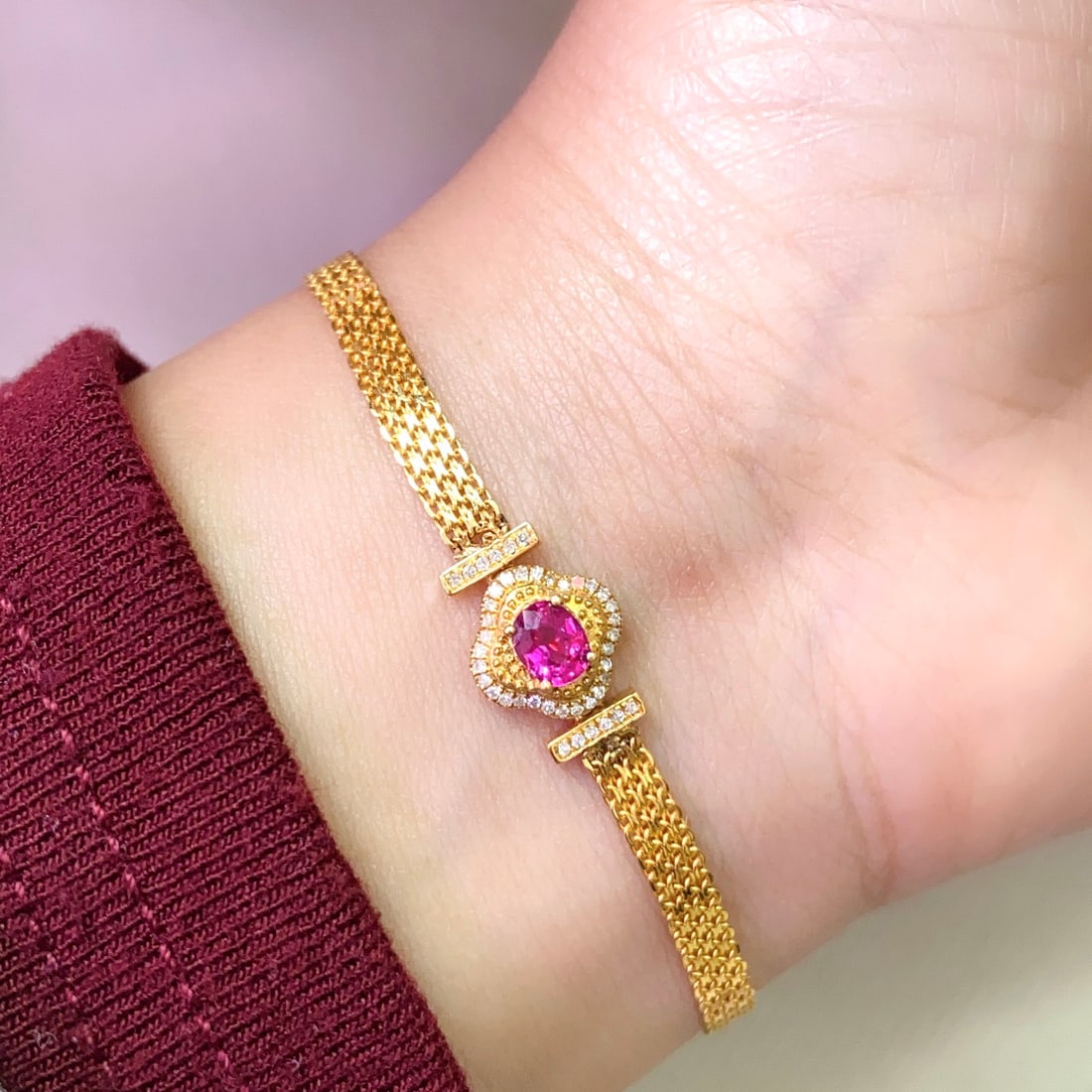 14k Gold 0.55 Ct Natural Ruby & Diamond Bracelet - 5