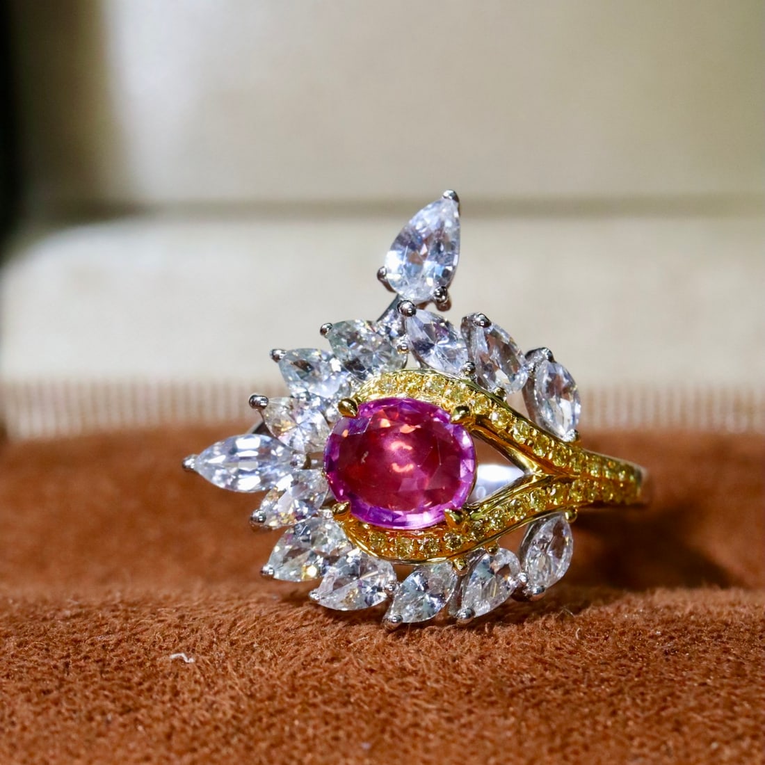 14k Gold 2.09 Ctw Natural Padparadscha Sapphire & Sapphire Ring (1 of 6)