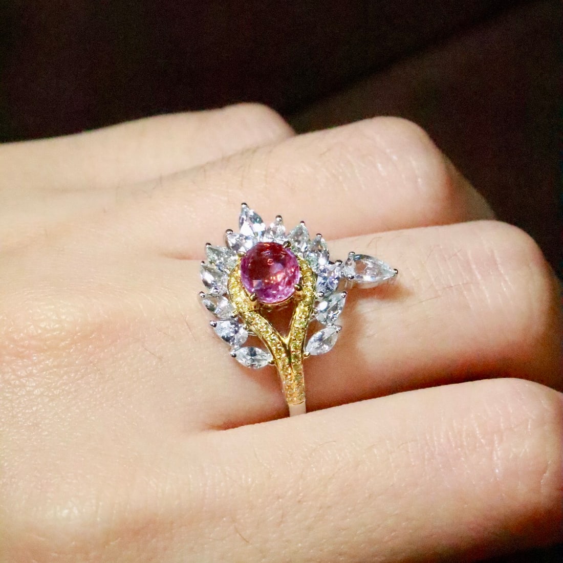 14k Gold 2.09 Ctw Natural Padparadscha Sapphire & Sapphire Ring - 5