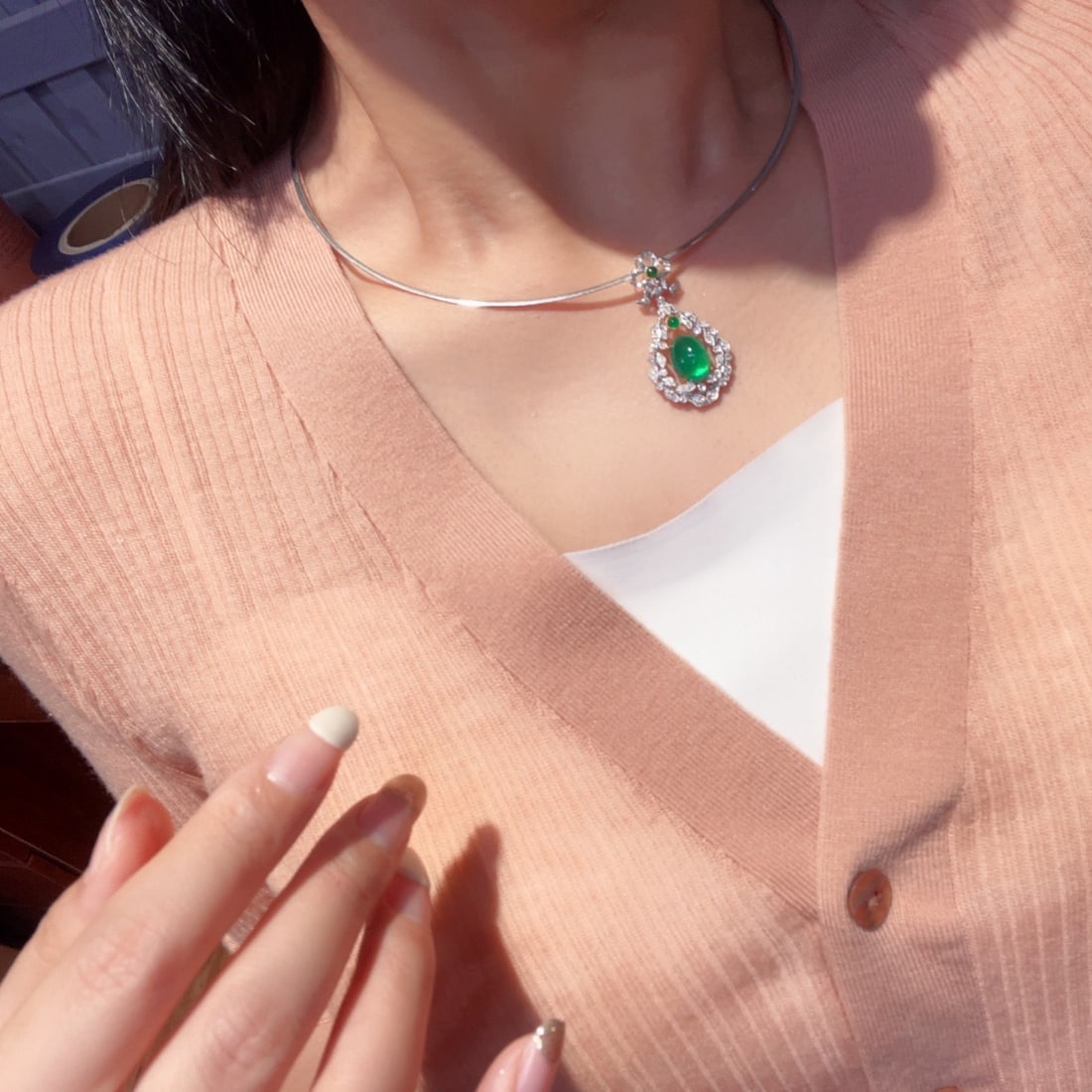 14k Gold 3.88 Ct Vivid Green Natural Emerald & Diamond Pendant( Without Chain ) - 7