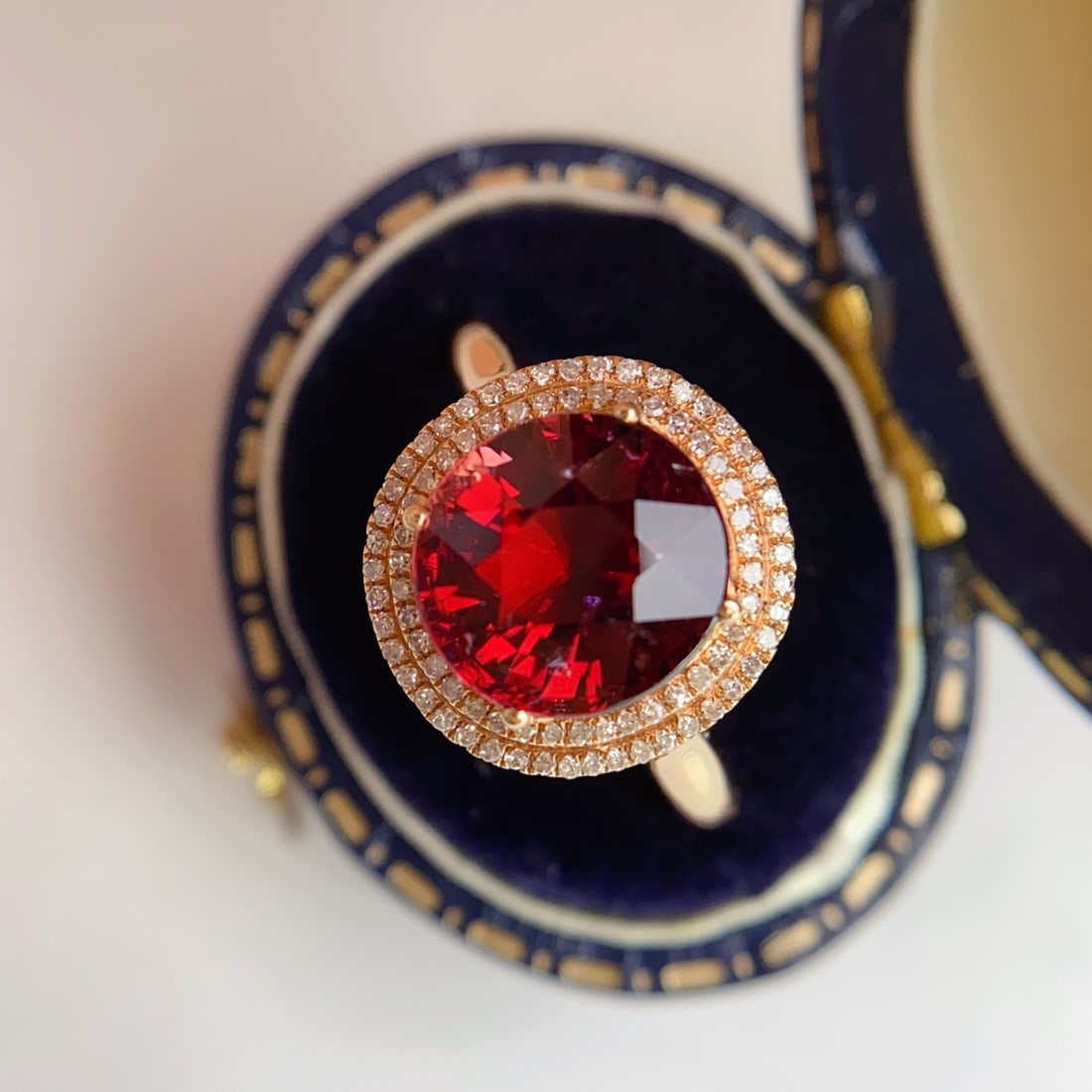 14k Gold 3.62 Ct Natural Tourmaline & Diamond Ring: Ref:231114132 // gold content:14k gold // ring size:7. 25us // // main gemstone:tourmaline // shape:oval // carat weight:3. 62ct // color:red // treatment:natural // // adjacent gemstone 2 :