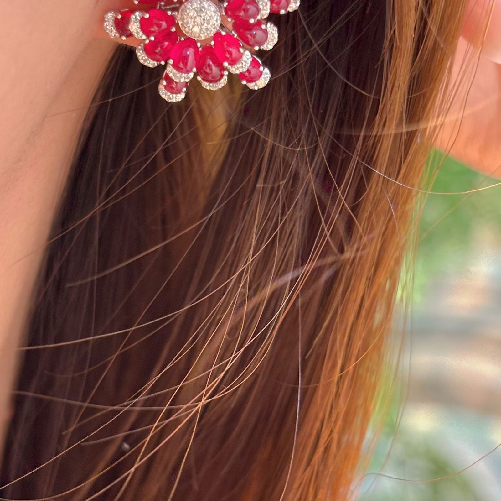 14k Gold 7.2 Ct Natural Ruby & Diamond Earrings - 2