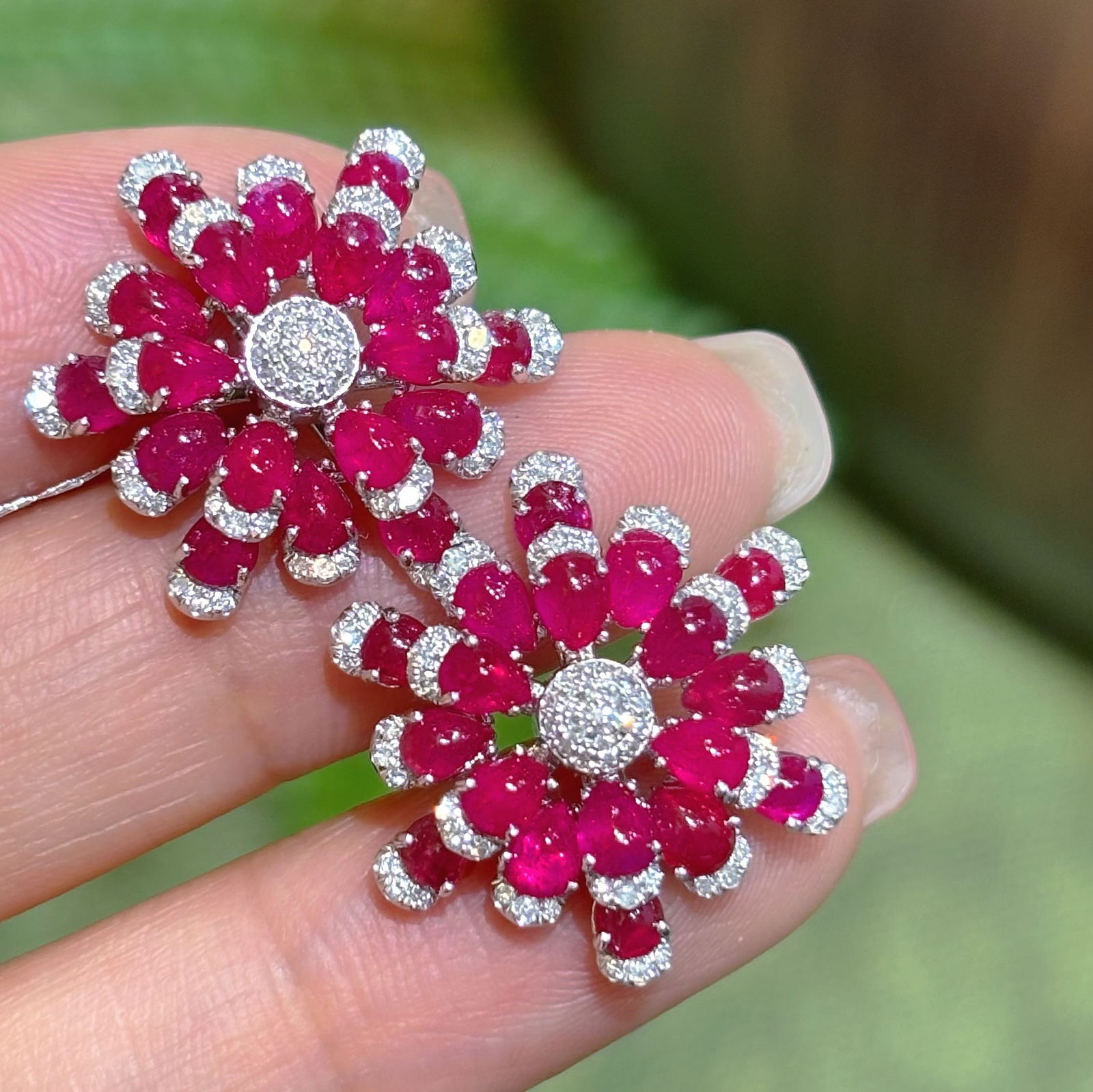 14k Gold 7.2 Ct Natural Ruby & Diamond Earrings - 3