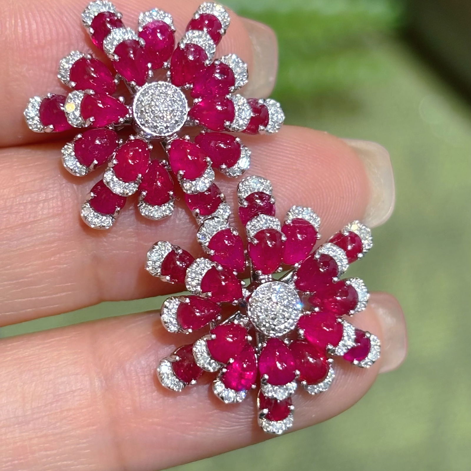 14k Gold 7.2 Ct Natural Ruby & Diamond Earrings - 4