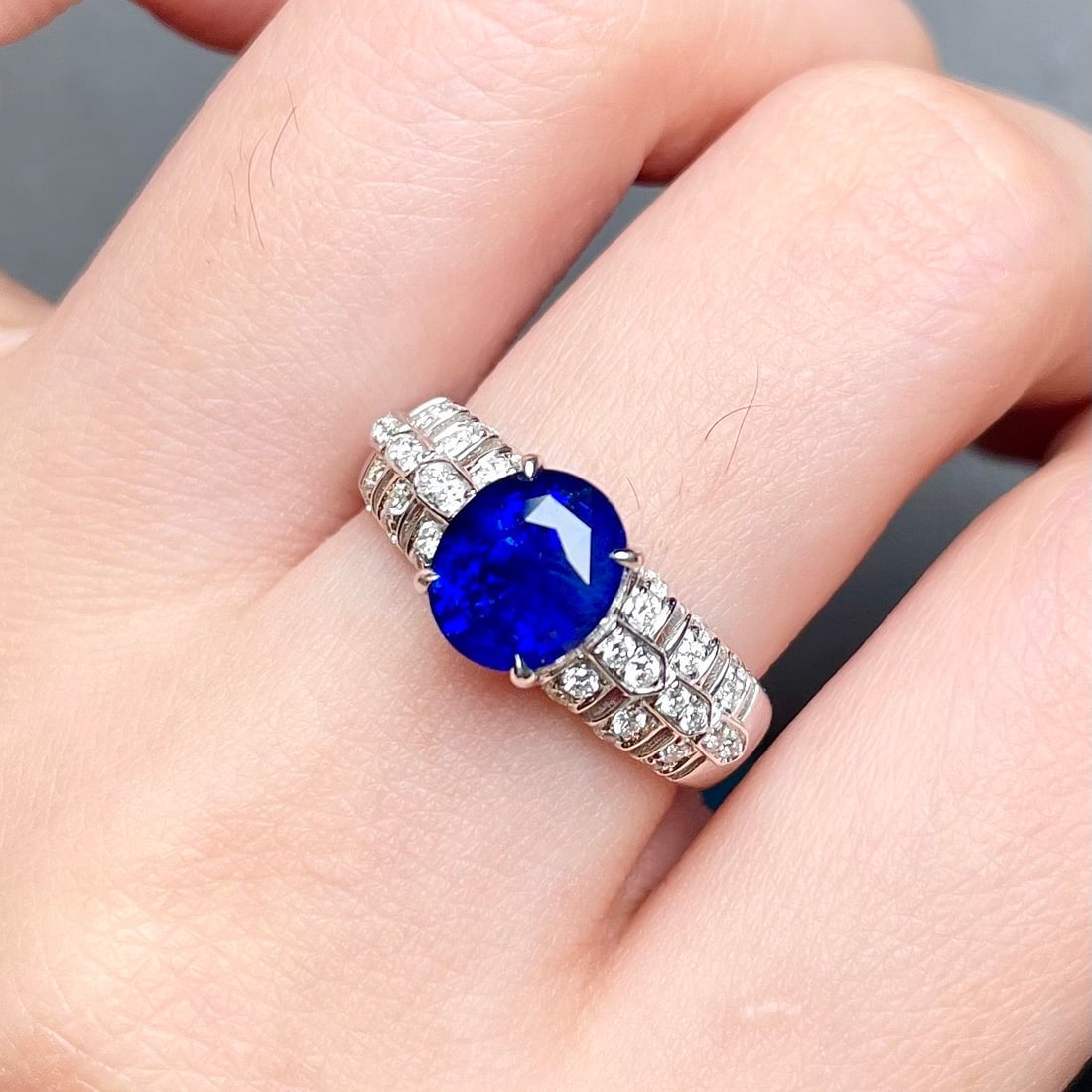 14k Gold 2.91 Ctw Natural Sapphire & Diamond Ring - 4