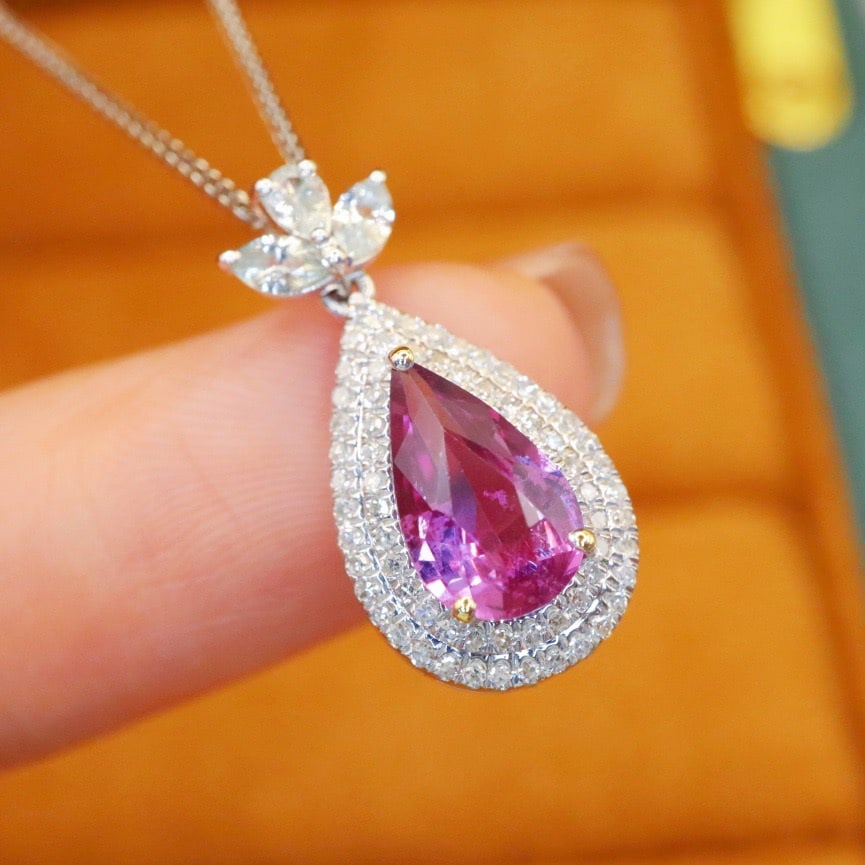 14k Gold 1.71 Ctw Natural Sapphire & Diamond Pendant( Without Chain ) - 2