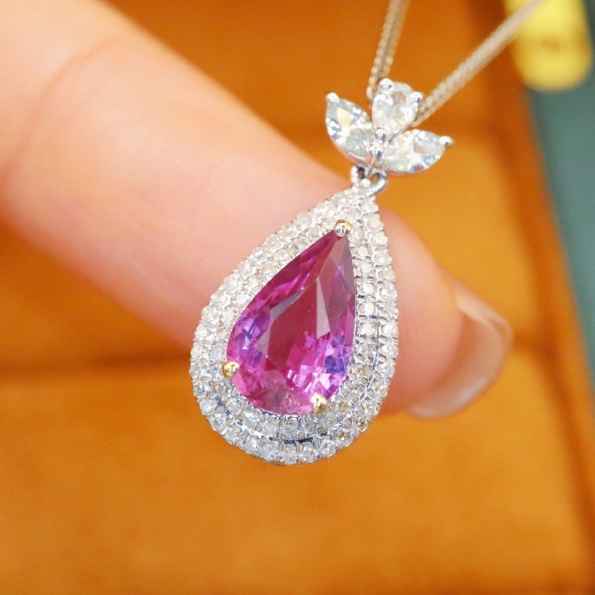 14k Gold 1.71 Ctw Natural Sapphire & Diamond Pendant( Without Chain ) - 3