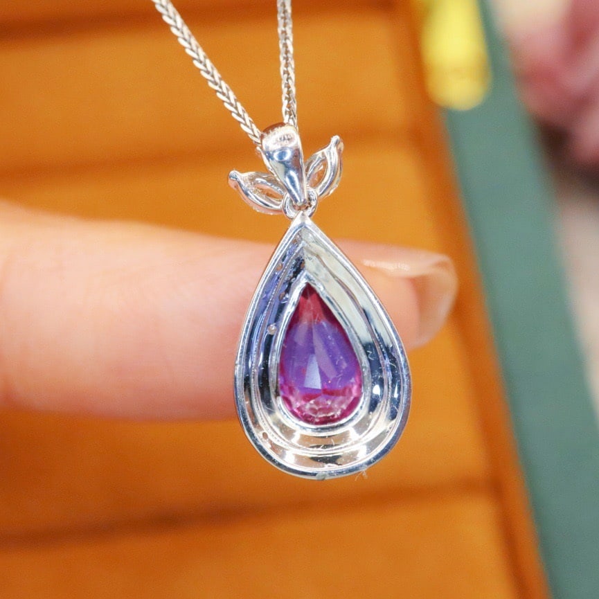 14k Gold 1.71 Ctw Natural Sapphire & Diamond Pendant( Without Chain ) - 4