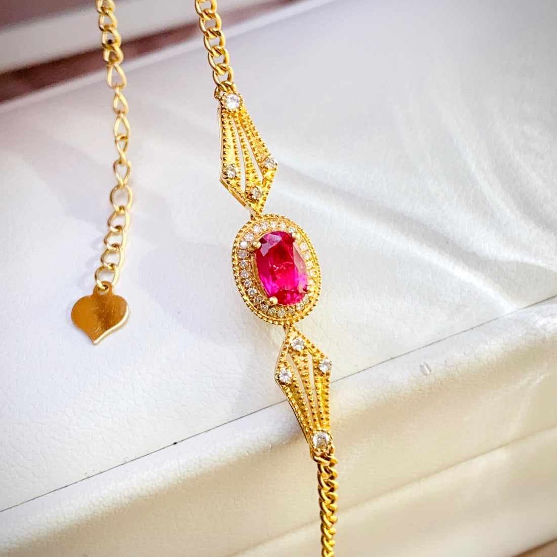 14k Gold 0.70 Ct Natural Ruby & Diamond & Sapphire Bracelet - 2