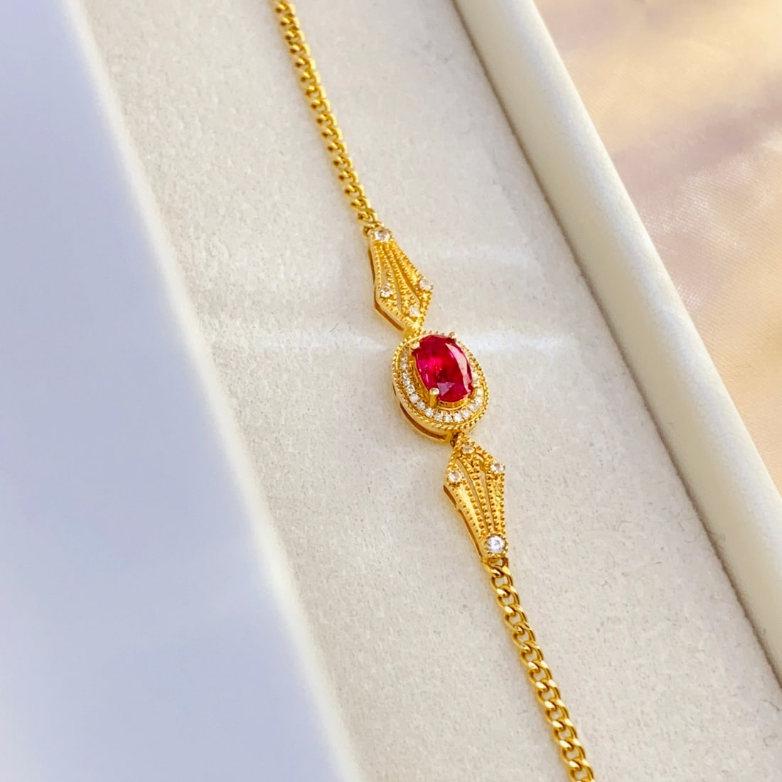 14k Gold 0.70 Ct Natural Ruby & Diamond & Sapphire Bracelet - 4