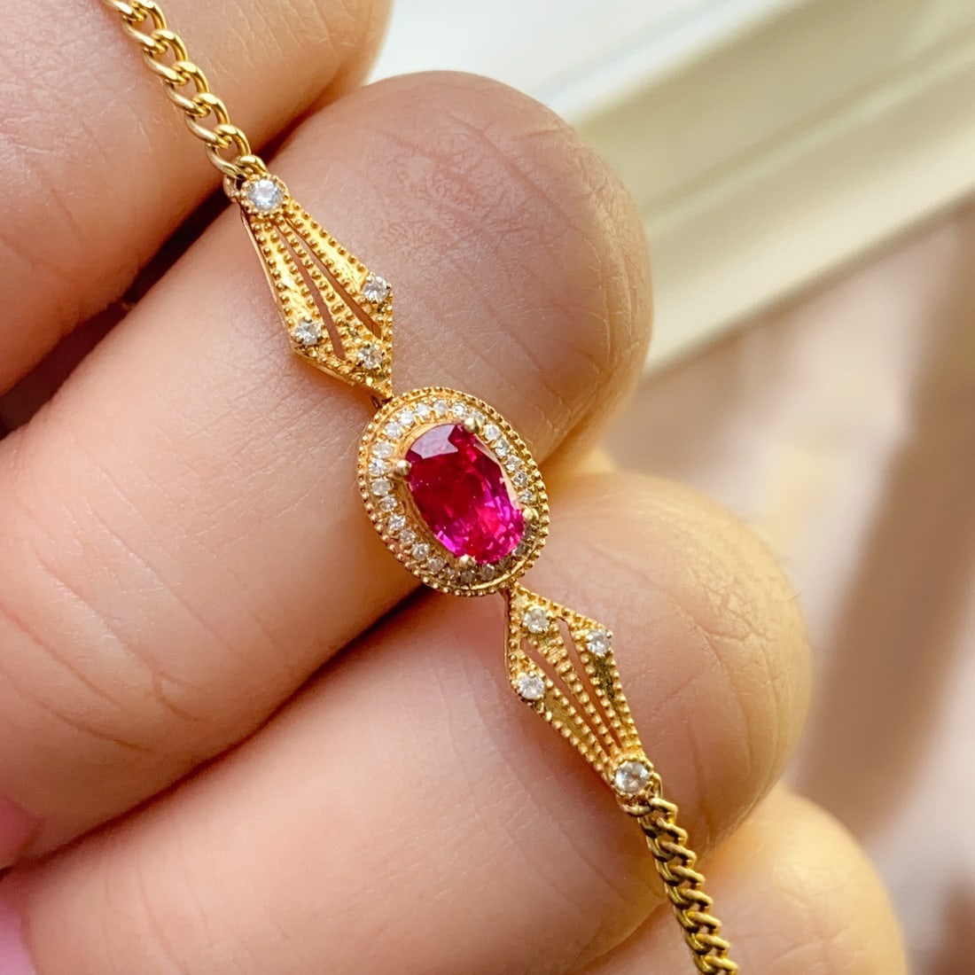 14k Gold 0.70 Ct Natural Ruby & Diamond & Sapphire Bracelet - 5