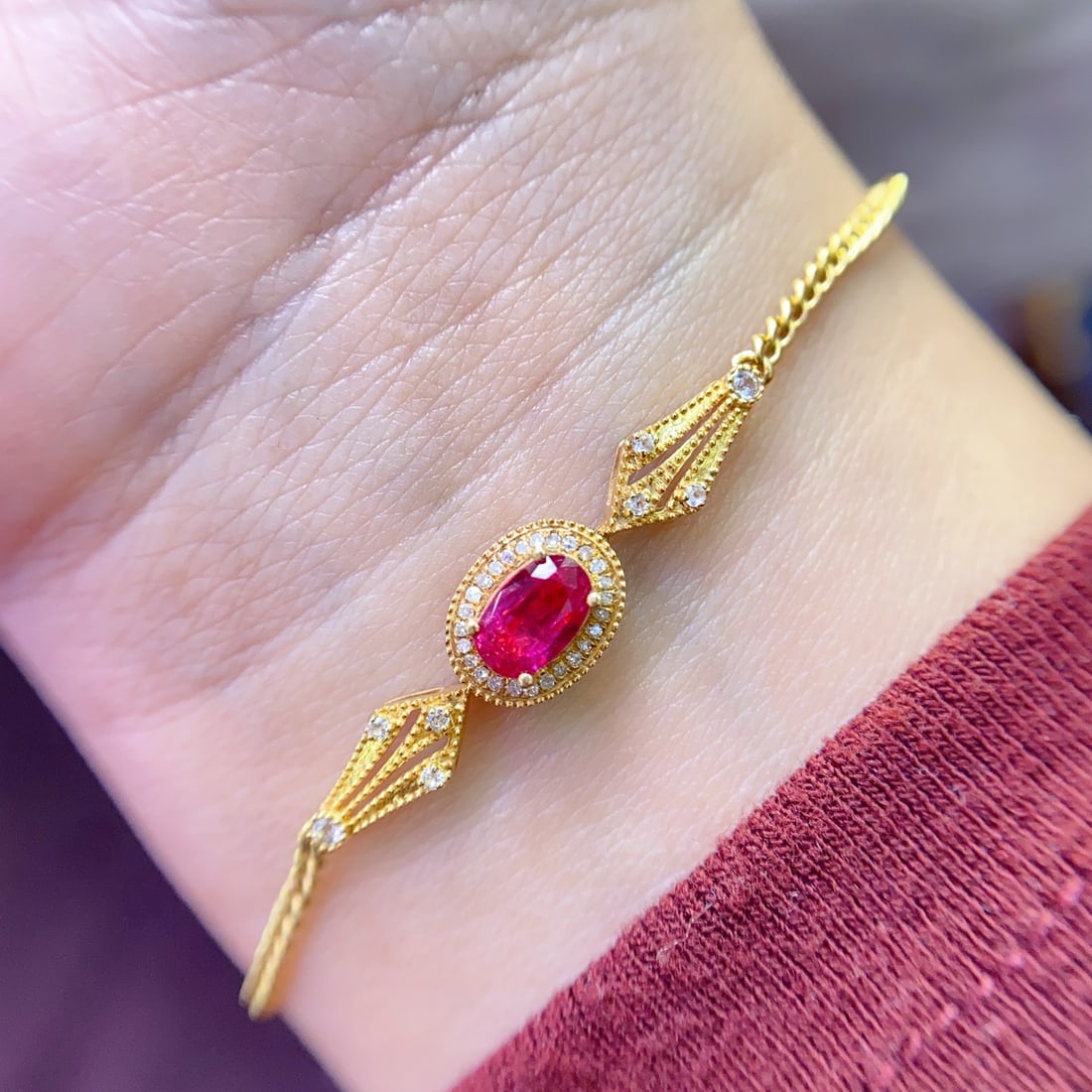 14k Gold 0.70 Ct Natural Ruby & Diamond & Sapphire Bracelet - 6