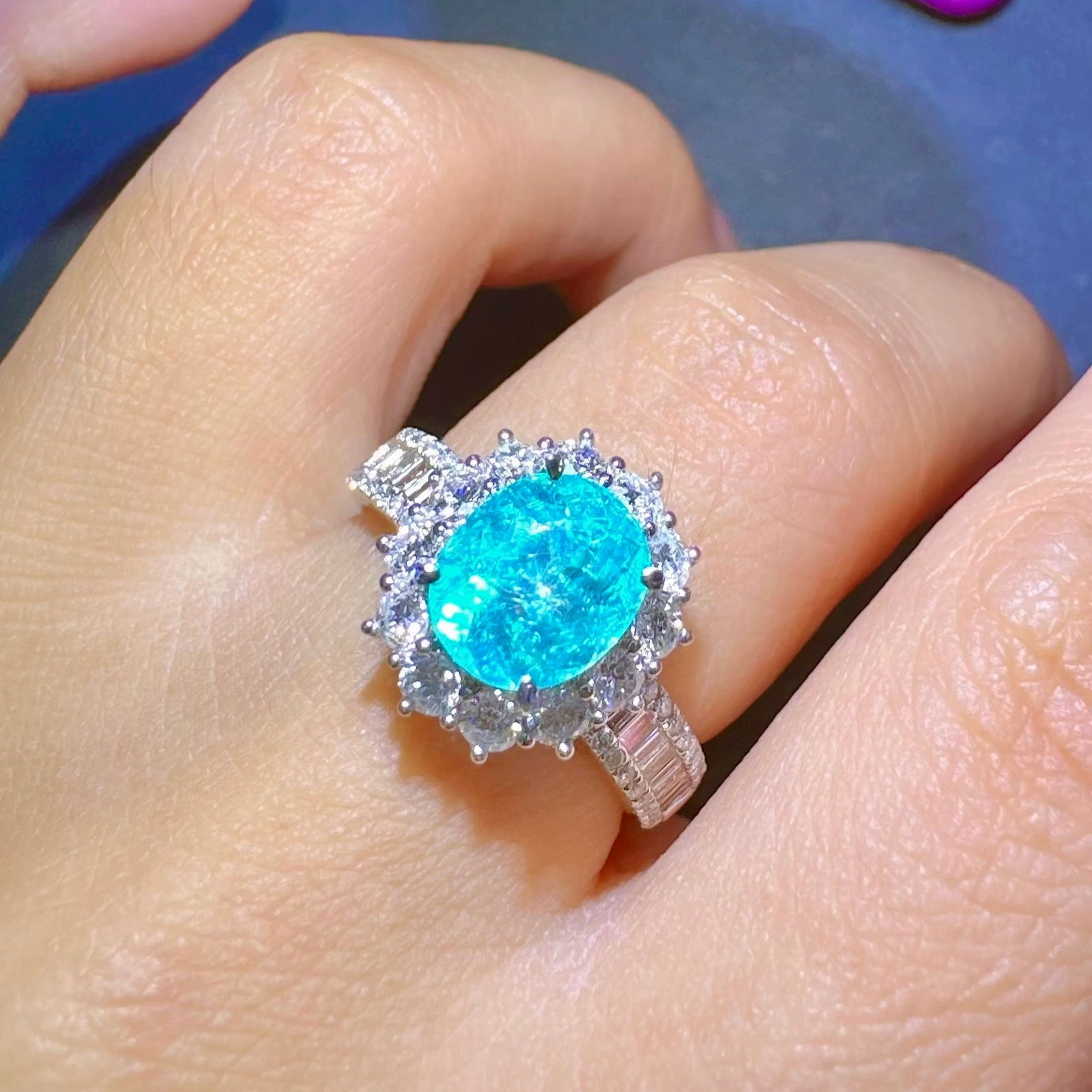 14k Gold 3.03 Ctw Natural Paraiba Tourmaline & Diamond Ring - 3