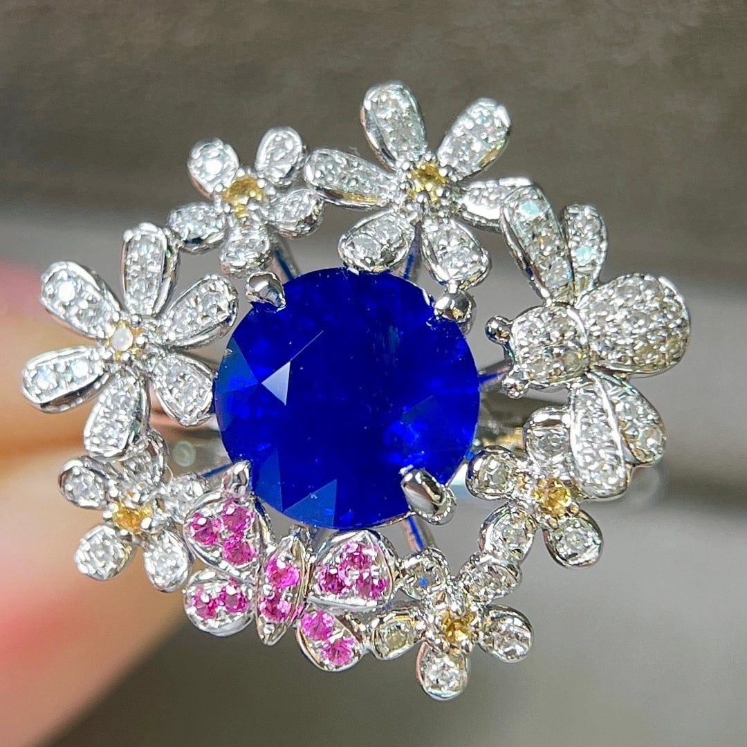 14k Gold 2.76 Ctw Natural Sapphire & Diamond Ring - 4