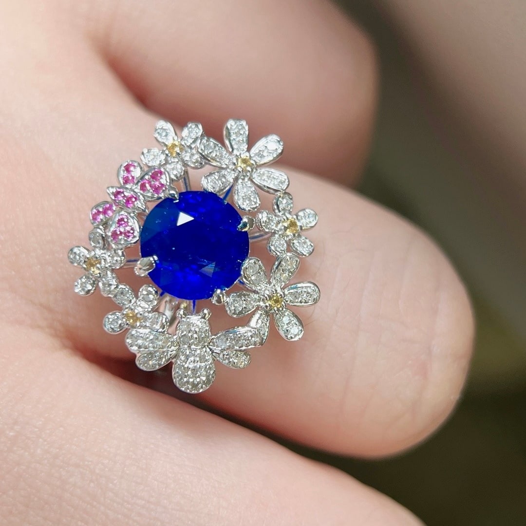 14k Gold 2.76 Ctw Natural Sapphire & Diamond Ring - 5