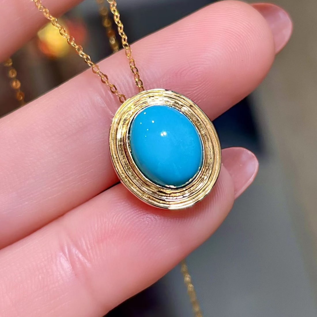 14k Gold 2.69 Ct Natural Blue Turquoise Pendant( Without Chain ) - 2