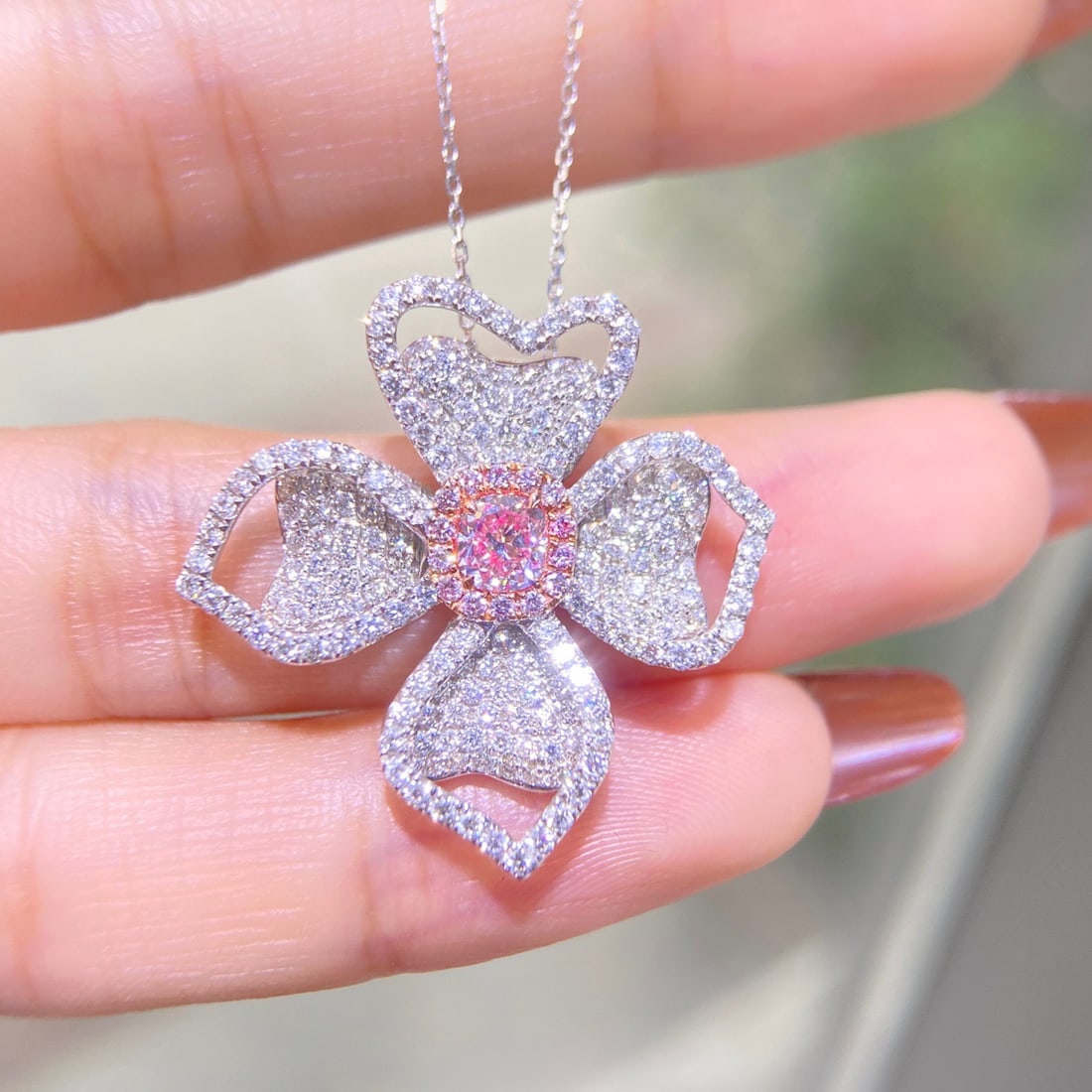 Gia Certified 14k Gold 2.16 Ctw Natural Pink Diamond & Diamond Necklace: Ref:231114165 // gold content:14k gold // main gemstone:pink diamond // certified:gia // shape:cushion // carat weight:0. 40ct // clarity grade:si1 // color:pink // treatment:natural //