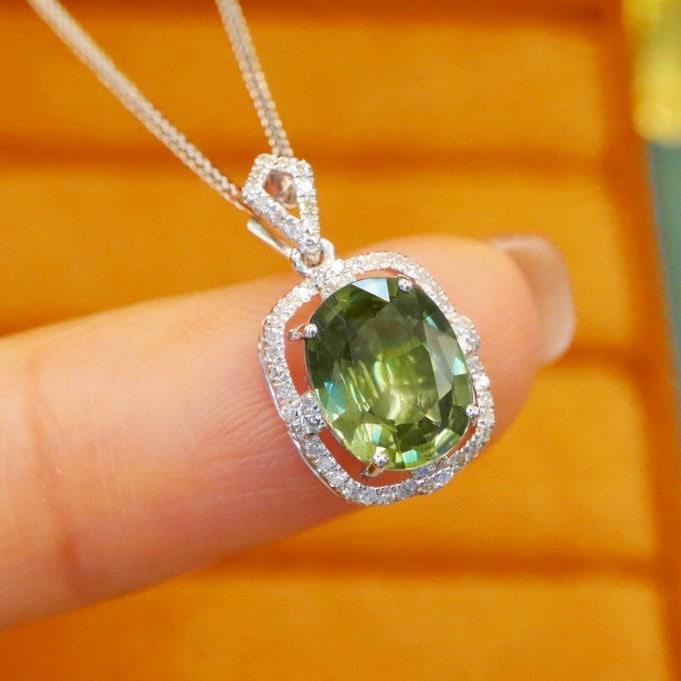 14k Gold 2.09 Ctw Natural Sapphire & Diamond Pendant( Without Chain ) - 2