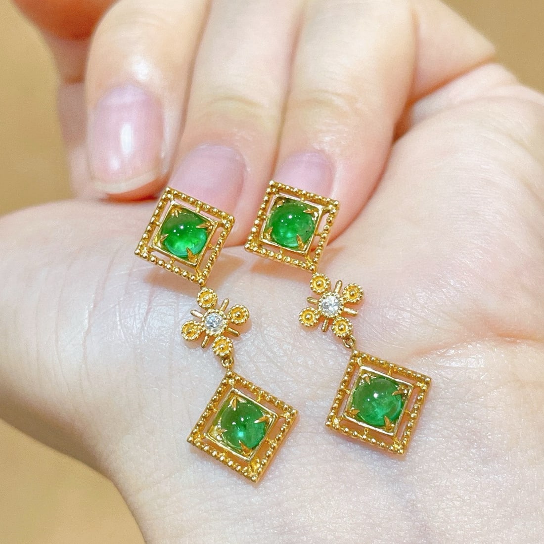 14k Gold 2.04 Ctw Natural Emerald & Diamond Earrings - 2