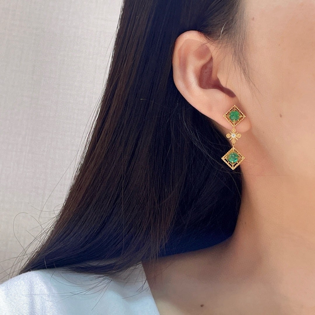 14k Gold 2.04 Ctw Natural Emerald & Diamond Earrings - 5