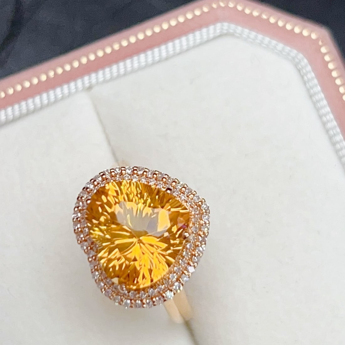 14k Gold 4.54 Ctw Natural Citrine & Diamond Ring - 4