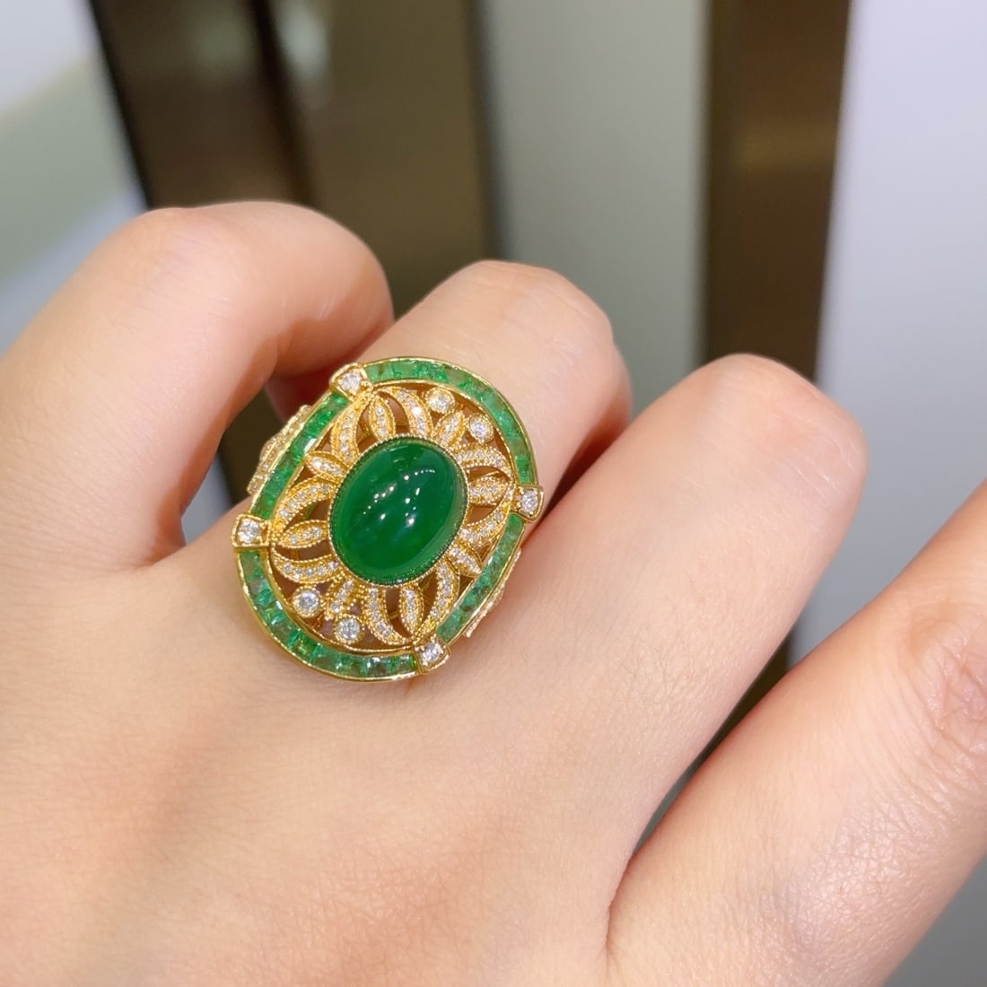 14k Gold 5 Ct Natural Emerald & Diamond Ring - 5