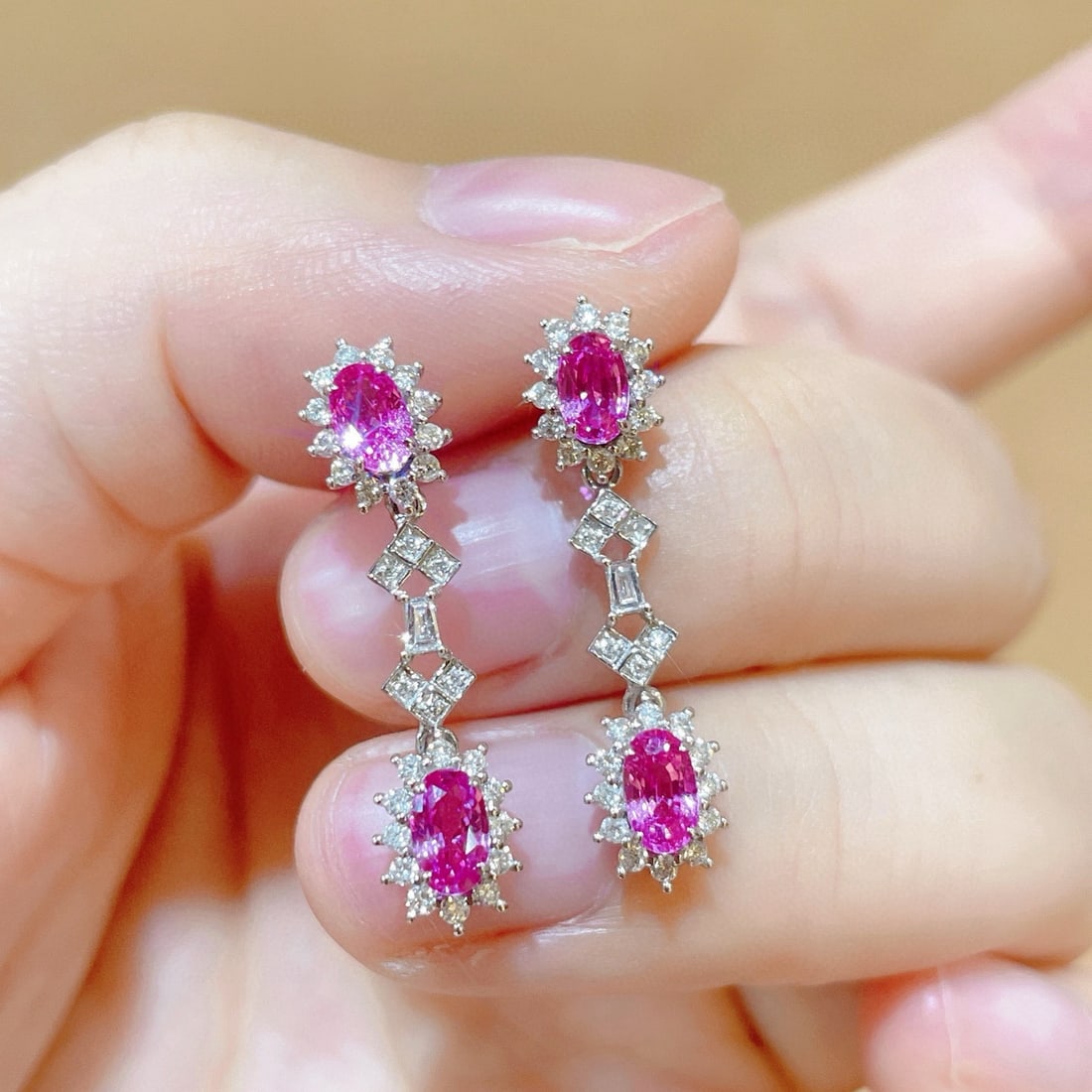 14k Gold 1.84 Ctw Natural Sapphire & Diamond Earrings - 2