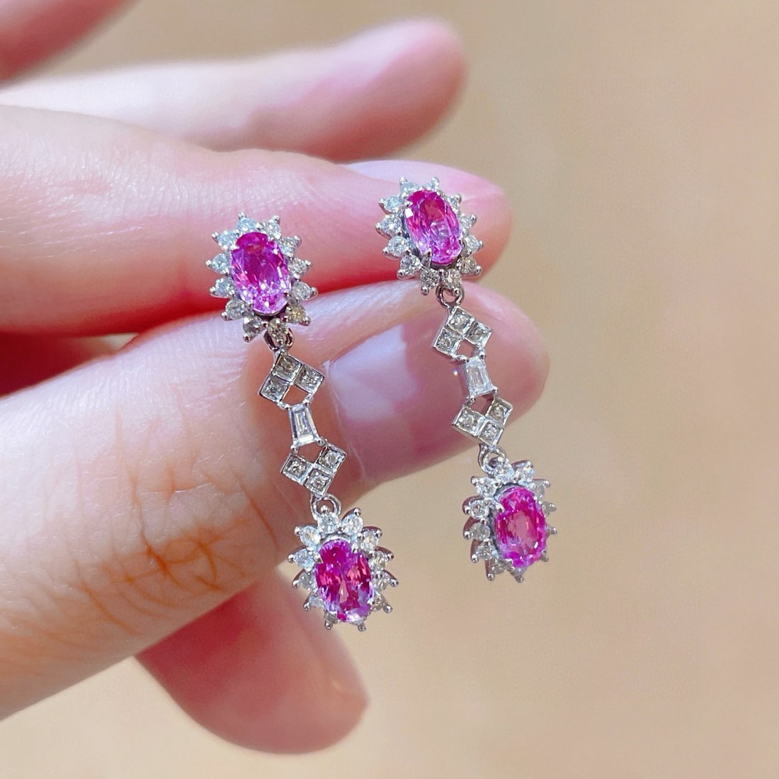 14k Gold 1.84 Ctw Natural Sapphire & Diamond Earrings - 4