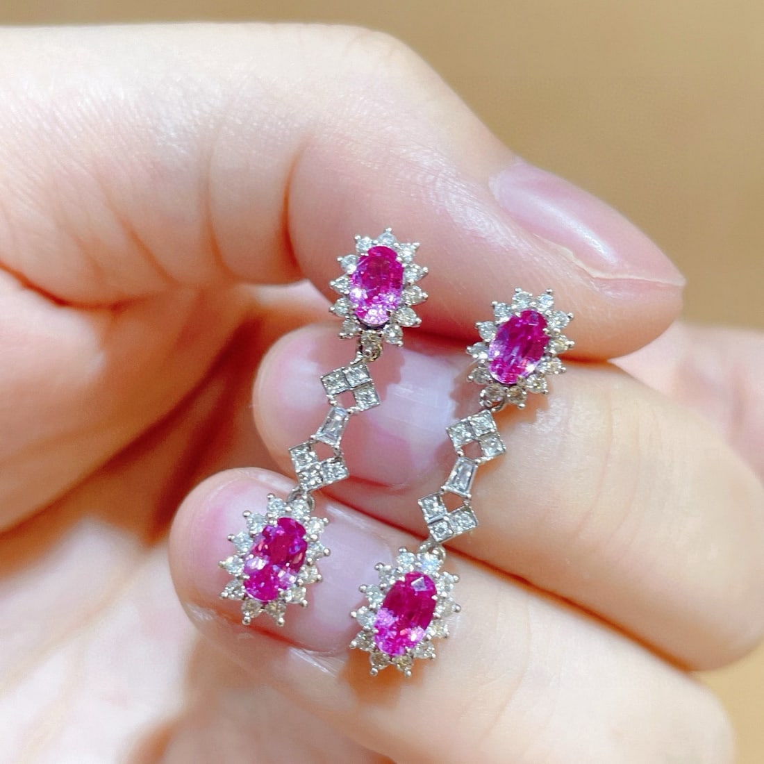 14k Gold 1.84 Ctw Natural Sapphire & Diamond Earrings - 5