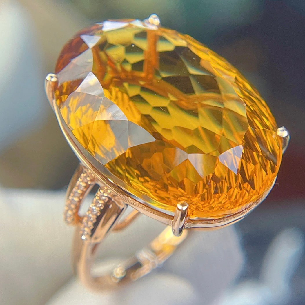 14k Gold 28.63 Ct Natural Citrine & Diamond Ring - 2
